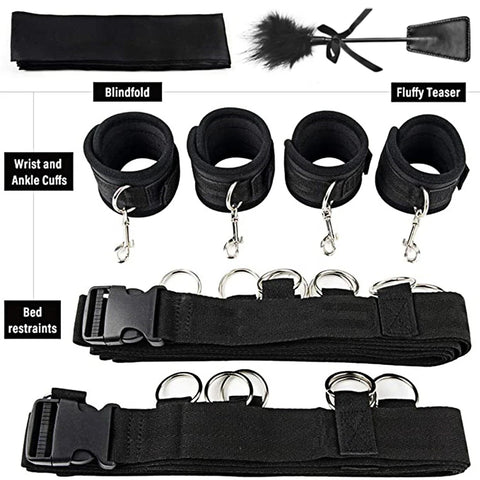 Exotic Bed Bondage Set BDSM Kits Exotic Sex Toys For Women Adults Games Leather Handcuffs Whip Gag Nipple Clamps Sex Products ﻿